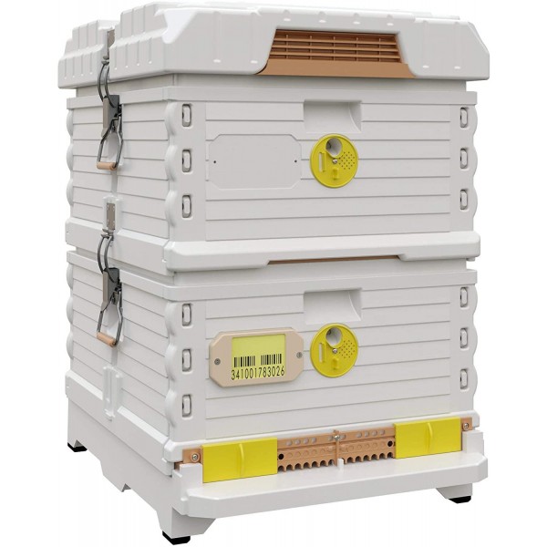 Apimaye Ergo Plus 10 Frame Langstroth Insulated Bee Hive Set with Plastic PRO Frames (White)