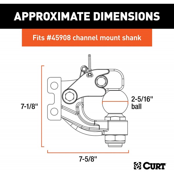 CURT 45922 Channel Mount Pintle Attachment with 2-5/16-Inch Ball, 20,000 lbs, Shank Required