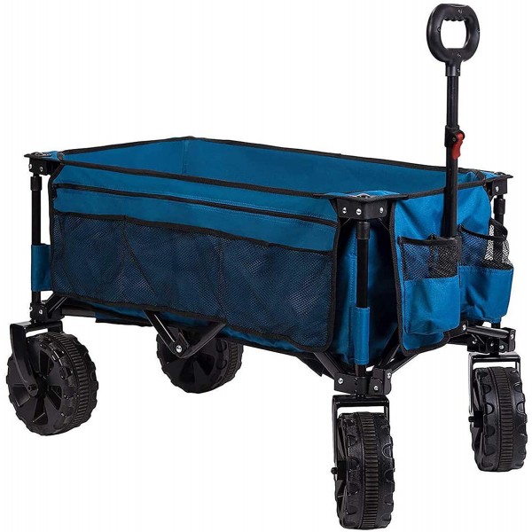 Timber Ridge Folding Wagon Collapsible Utility Big Wheels Shopping Cart for Beach Outdoor Camping Garden All Terrain, Heavy Duty Portable Grocery Cart with Side Bag, Cup Holders