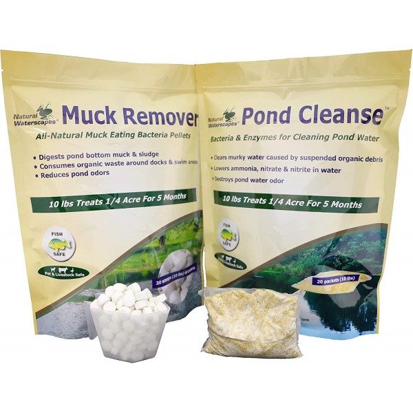 Natural Pond Cleaner Pack | Pond Clarifier Packets & Muck Reducer pellets | Farm Pond Treatment