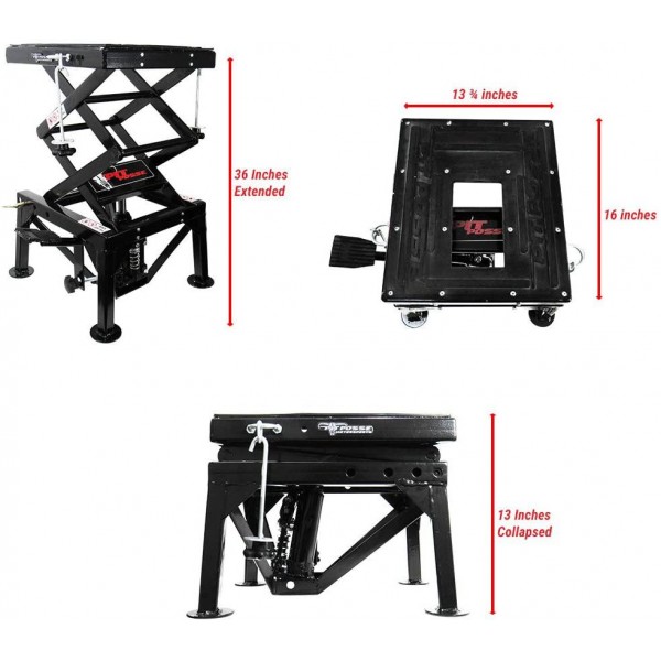 Pit Posse PP2551 Motorcycle ATV Scissor Floor Jack Lift Table Stand - 13 Inches Thru 36-Inch-High - Stable - Safe - Comfortable - 2 Years Warranty
