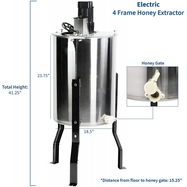 VIVO Electric 4 Frame Stainless Steel Honey Extractor, Honeycomb Drum Spinner BEE-V004E