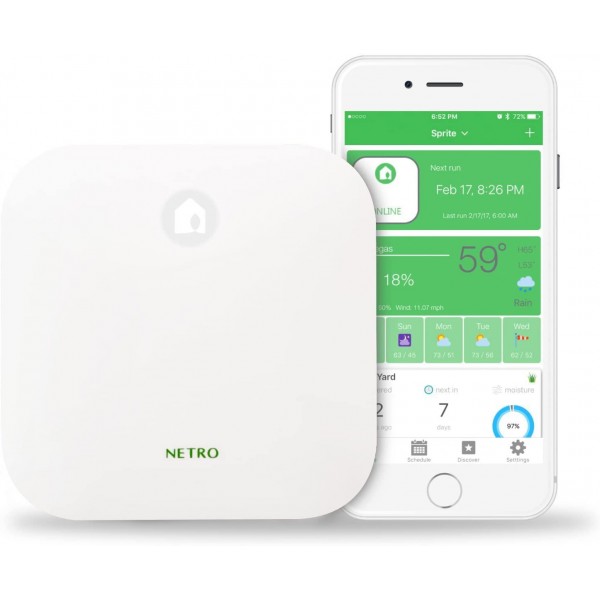Netro Smart Sprinkler Controller, WiFi, Weather aware, Remote access, 6 Zone, Compatible with Alexa