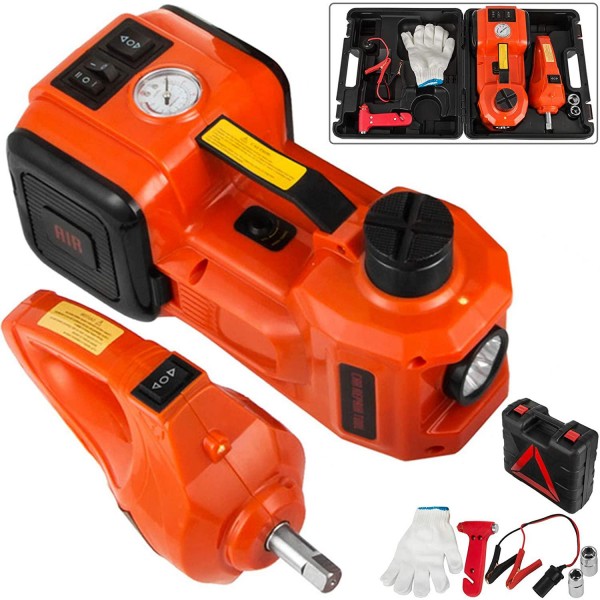Bestauto 3 Ton Electric Jack 12V Electric Car Jack Set 3 in 1 Electric Hydraulic Floor Jack with Impact Wrench and LED Light