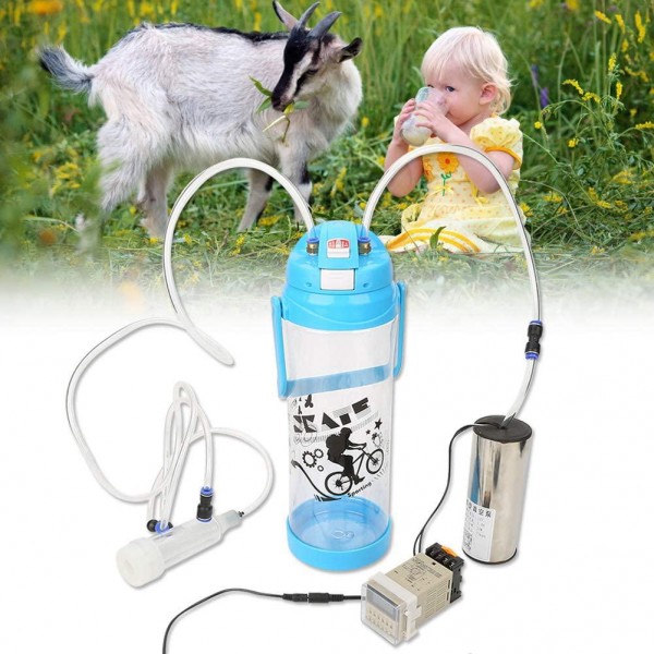 Electric Milker, 3L Milking Machine 110-240V 4.8x14.9 inch Portable Plastic Milker with Bottle Tube Vacuum Pump Timer Adapter for Sheep Cows