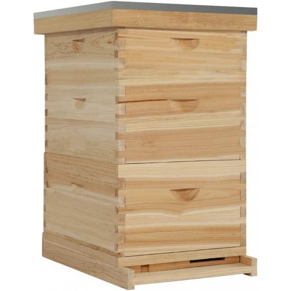 MorNon Natural Bee Hive 10 Frame Includes Frames and Foundations Wooden Beehive with Metal Roof (3-Layer)