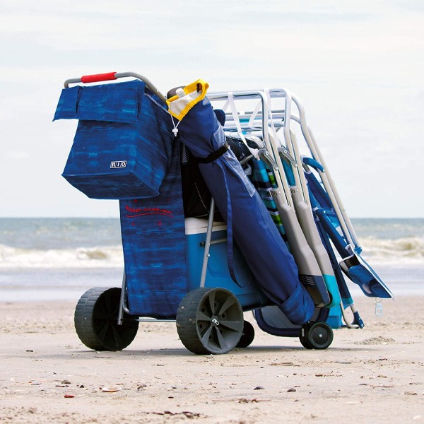 Rio Brands Beach Wonder Wheeler Deluxe Beach Utility Foldable Cart, Blue