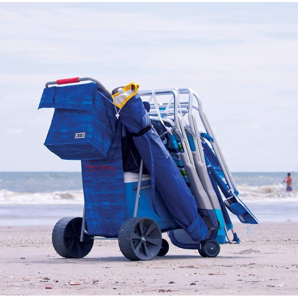 Rio Brands Beach Wonder Wheeler Deluxe Beach Utility Foldable Cart, Blue