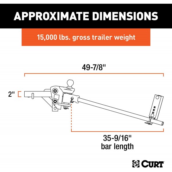CURT 17501 TruTrack Weight Distribution Hitch with Sway Control, Up to 15K, 2-in Shank, 2-5/16-Inch Ball