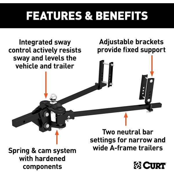 CURT 17501 TruTrack Weight Distribution Hitch with Sway Control, Up to 15K, 2-in Shank, 2-5/16-Inch Ball