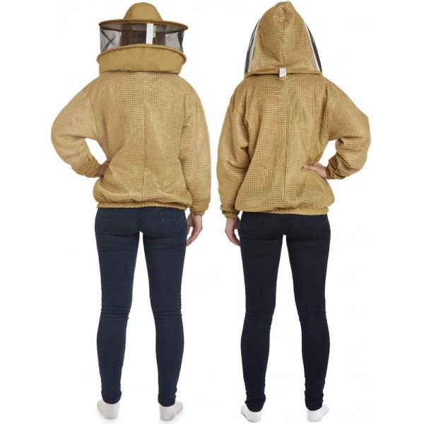 Natural Apiary Zephyros Protect 3 Layer Ventilated Jacket Suit Outfit with 2 x Non-Flammable Veil Mesh (Round & Fencing) Beekeepers Stay Ultra Cool & Protection from Bees & Wasps, Khaki