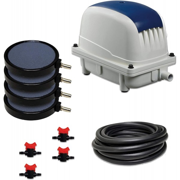 HALF OFF PONDS Patriot Pond Subsurface Aeration System with 5.3 Cubic Feet per Minute Air Pump, 50' Weighted Tubing, (4) 8