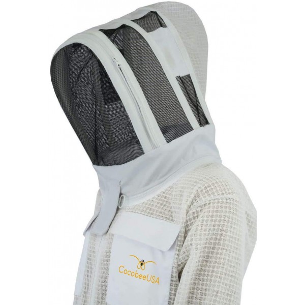 Sting Proof Premium 3 Layer Unisex White Mesh Beekeeping Suit Ultra Ventilated Beekeeping Suit Fencing Veil-L