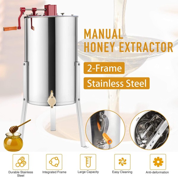 CO-Z Manual Honey Extractor Beekeeping Equipment Hand Crank Drum Honeycomb (2 Frame with Stand)