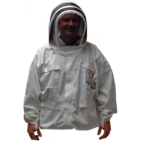 Mann Lake CV365 Waterproof Weathertek Pollinator Jacket with Veil, White, Large