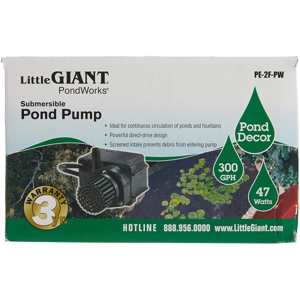 Little Giant 566611 300 GPH Direct Drive Pond Pump, Submersible Pump, 47 watts