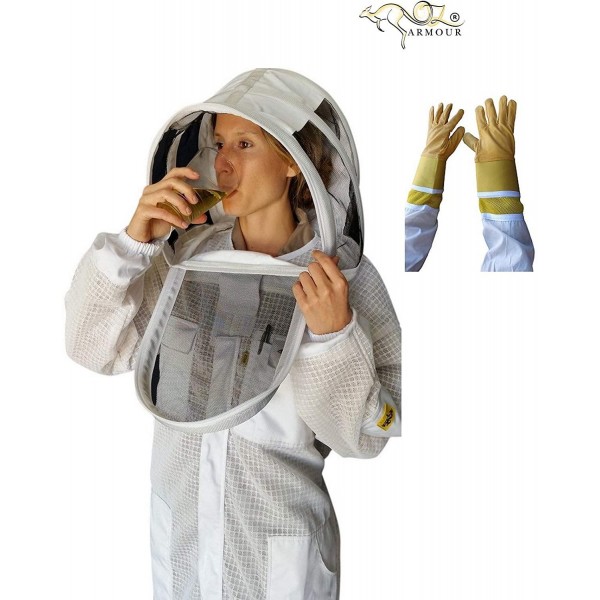 OZ ARMOUR Full Beekeeping Suit 3 Layer Ventilated Beekeeper Costume with Fencing Hood (Medium)