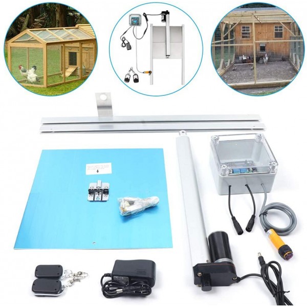 DYRABREST Chicken Coop Door Automatic Opener Kit 12V Safety Sensor Timer Operated Rainproof Outdoor with Timer Controller for Chicken Coops and Ducks
