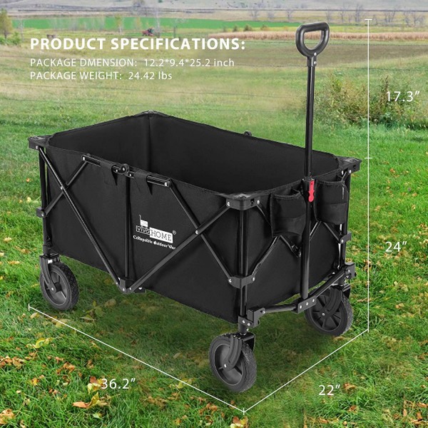 VIVOHOME Heavy Duty 176 Lbs Capacity Collapsible Folding Outdoor Utility Wagon Patio Garden Cart with 2 Drink Holders and Wheels for Camping and Picnic