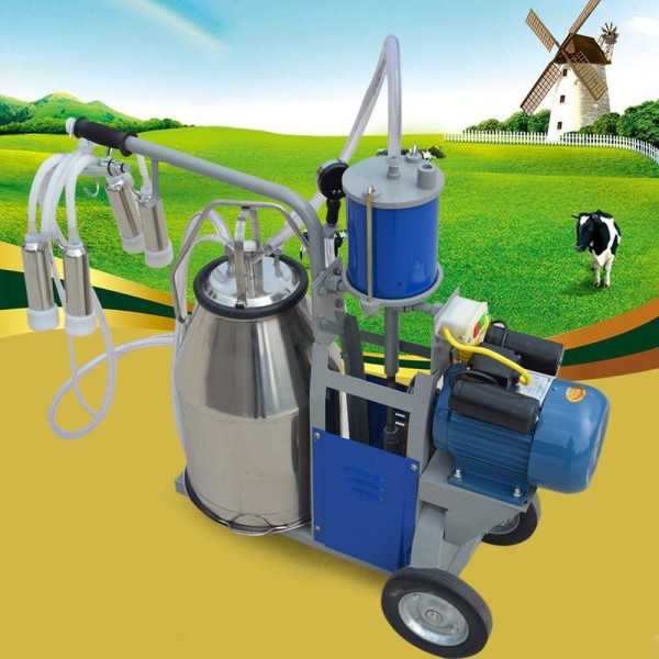 Electric Milking Machine, 1440 RPM 10-12 Cows per Hour Milker Machine, 0.55 KW Milking Equipment with 25L 304 Stainless Steel Bucket Single Cow Milking Machine Bucket Milker for Cows