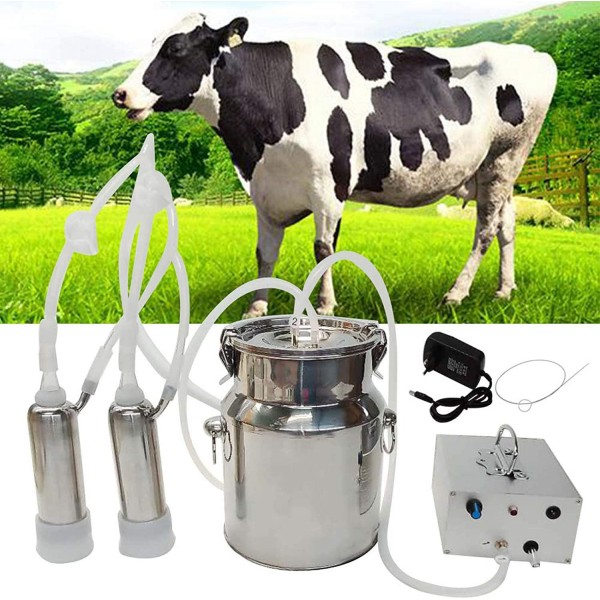 QHWJ Milking Machine for Goat and Cow,14L Electric Adjustable Speed Vacuum Portable Milk Milking Machine Kit with Milk Barrel Milk Can Brush,Cow