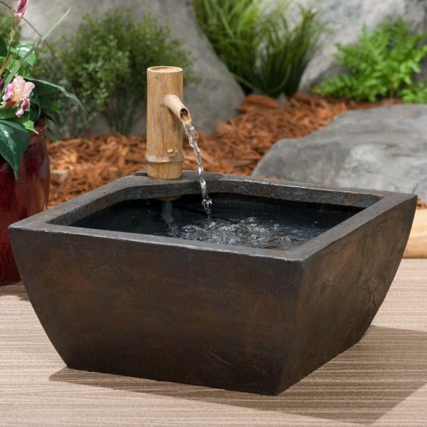 Aquascape 78197 Aquatic Patio Pond Water Garden with Bamboo Fountain, 16 Inch, Gray Slate