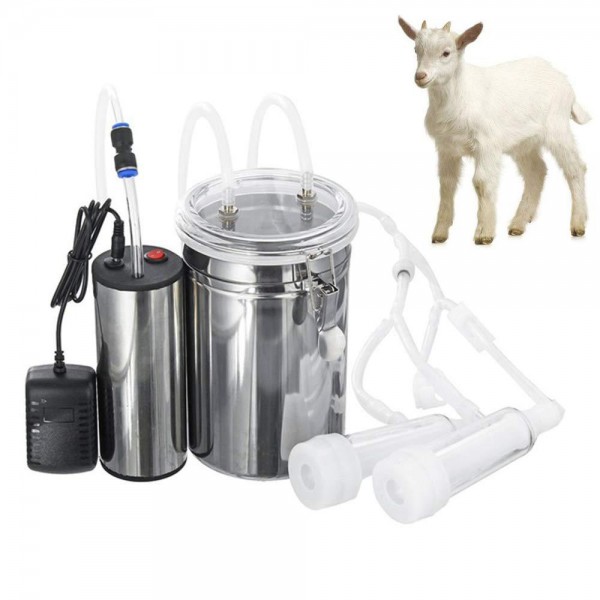 Milking Machine Kit for Goat Sheep Portable Electric Milker Milking Machine with 2 Teat Cups, Adjustable Vacuum Pump Food Silicone Grade Hose 2L