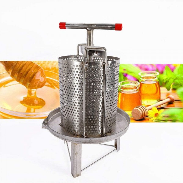 Gdrasuya10 Honey Press Extractor Small Stainless Steel Household Manual Honey Press Paraffin Machine Press Beekeeping Tool Diameter 24cm for Home, Restaurant, Large and Small Bee Farms