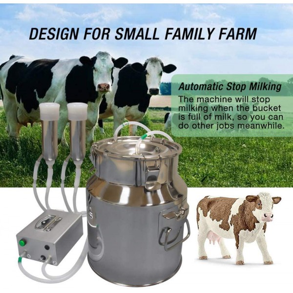 Hantop Cow Milking Machine, Pulsation Rechargeable Battery Vacuum Pump Milker, Automatic Portable Livestock Milking Equipment (Battery Milker 14L,for Cow)
