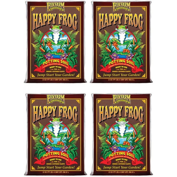 FoxFarm FX14047 Happy Frog pH Adjusted Organic Plant Garden Potting Soil Mix Bag, 2 Cubic Feet (4 Pack)
