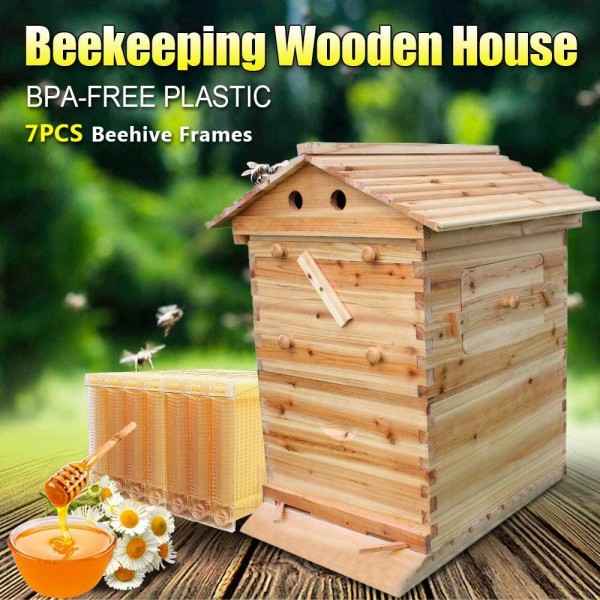 King Showden 7Pcs Auto Beehive Frame Comb, Auto Honey Hive Beehive Frames + Beekeeping Wooden House Beehive Boxes, for Beekeepers