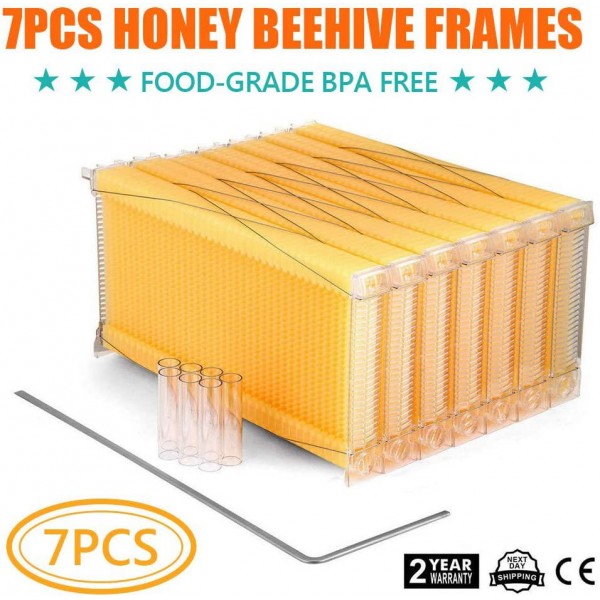 King Showden 7Pcs Auto Beehive Frame Comb, Auto Honey Hive Beehive Frames + Beekeeping Wooden House Beehive Boxes, for Beekeepers