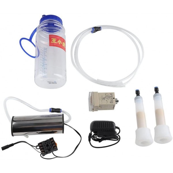 Electric Milking Machine Kit,2L Minitype Portable Double Head Vacuum-Pulse Pump Cow Milking Device Milker Impulse with Vacuum Pump for Agricultural Sheep Cows Cattle Optional Milking Machine(US)