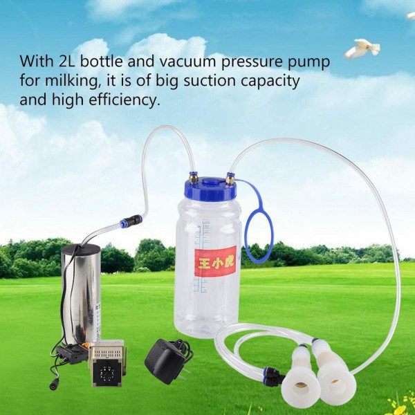 Electric Milking Machine Kit,2L Minitype Portable Double Head Vacuum-Pulse Pump Cow Milking Device Milker Impulse with Vacuum Pump for Agricultural Sheep Cows Cattle Optional Milking Machine(US)