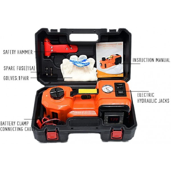 GOGOLO 5.0T(11000lb) Capacity Electric Hydraulic Car Floor Jack Kit High Lift，DC12V Auto Jack Set with Tire Inflator Pump and LED for Car, SUV, Pick Up, Van(5T for Generic Vehicles)