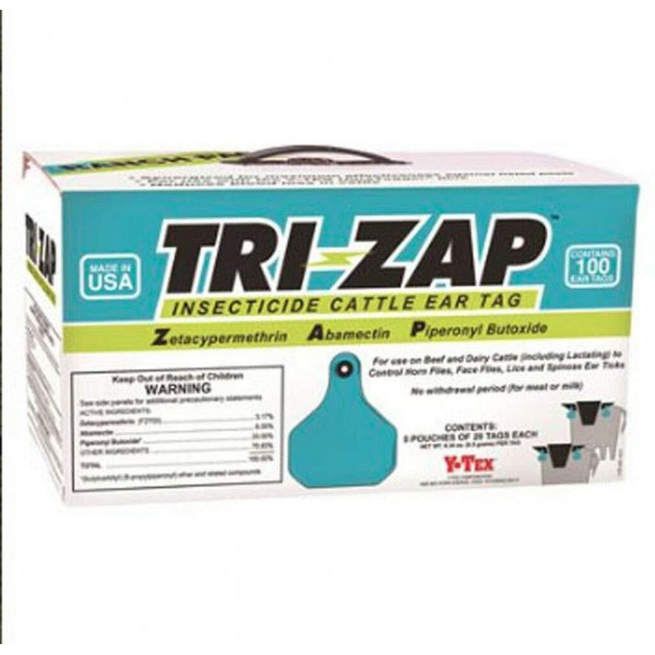 Tri-Zap Y-Tex 1625003 100 Count Per Box Insecticide Fly Cattle Ear Tags Ranch Pack