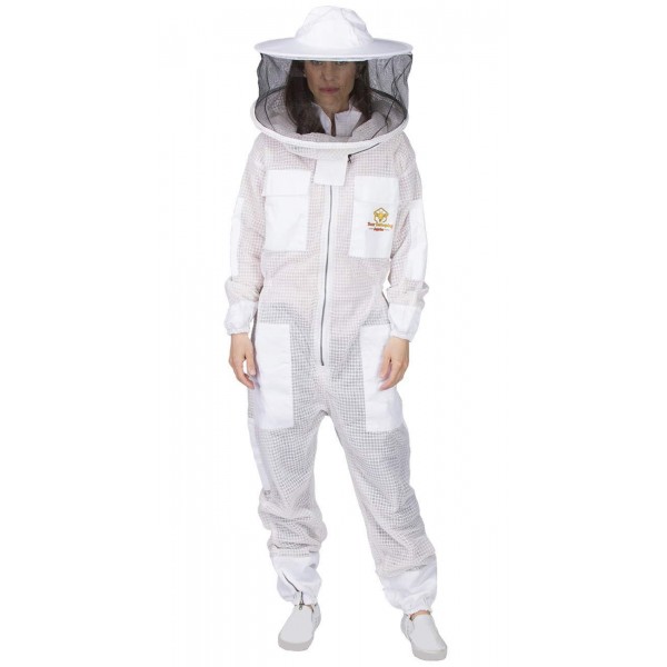 Ventilated Beekeeping Suit and Bee Family Stickers - YKK Metal Zippers - Men & Women - Total Protection - Self-Supporting Round Veil for Beekeepers - Easily Take On & Off - 8 Pockets (Medium)