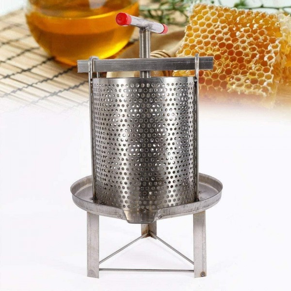 DYRABREST Stainless Steel Household Presser Manual Honey Press Wax Machine Beekeeping Tool, with Press Rod for Fruit Oil Presser and Wine Honey and Juice Making