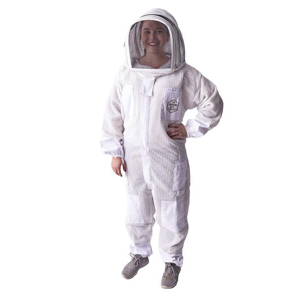 Full Size Ventilated Beekeeping Suit for Men and Woman with Sting-Proof, Triple Layer Fabric, Removable Fencing Hood with Easy Open Veil and One Piece Step in Design (Small)