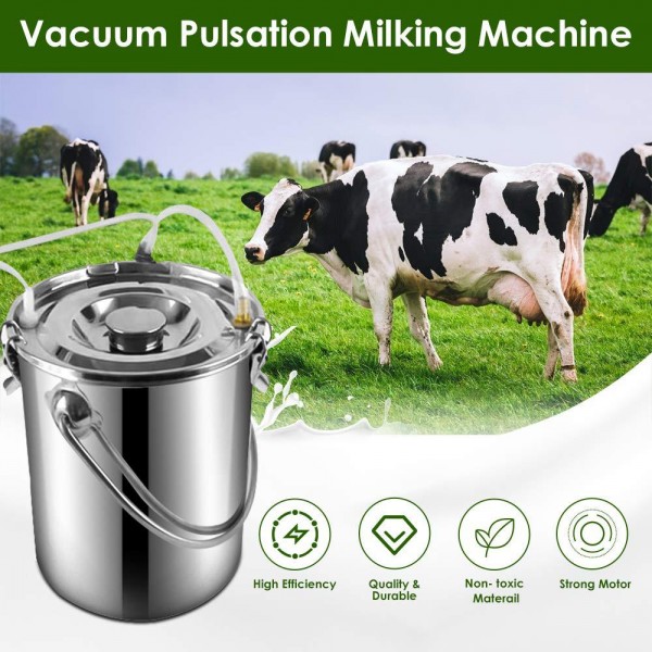 7L Electric Milking Machine, Stainless Steel Bucket Pulsation Vacuum Pump Milker, Automatic Livestock Milking Equipment for Cow, Goat, Sheep,Camel, Donkey