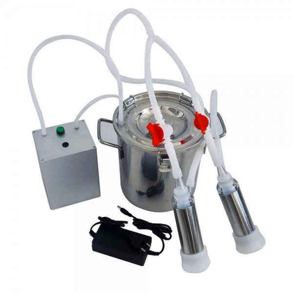 7L Electric Milking Machine, Stainless Steel Bucket Pulsation Vacuum Pump Milker, Automatic Livestock Milking Equipment for Cow, Goat, Sheep,Camel, Donkey