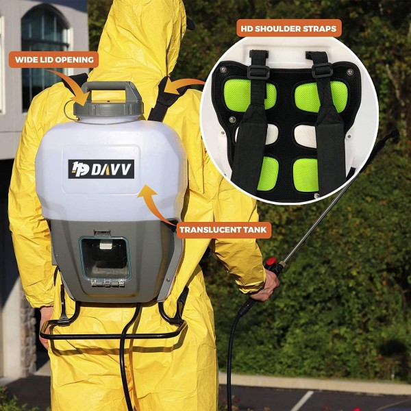 HPDAVV - 4 Gallon - Battery Powered Backpack Sprayer - Portable Cordless Electric Lawn & Garden Spray