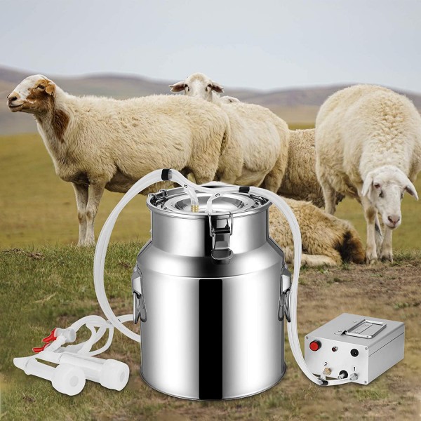 SEAAN 14L Electric Milking Machine for Goats Pulsation Vacuum Pump Milker for Sheep Automatic Stainless Steel Livestock Milking Equipment for Farm Household Food Silicone Grade Hose