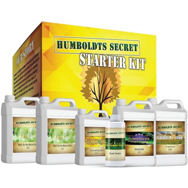 Humboldts Secret Starter Kit Pack – World's Best Indoor & Outdoor Plant Fertilizer and Nutrient System: Base A & B – Golden Tree – Flower Stacker – Plant Enzymes – CalMag & Iron