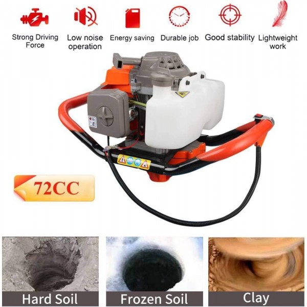 Anbull 48F Dually 1 or 2-Person Earth Auger Powerhead - 72cc 2-Cycle Viper Engine with Translucent Fuel Mixing Tank