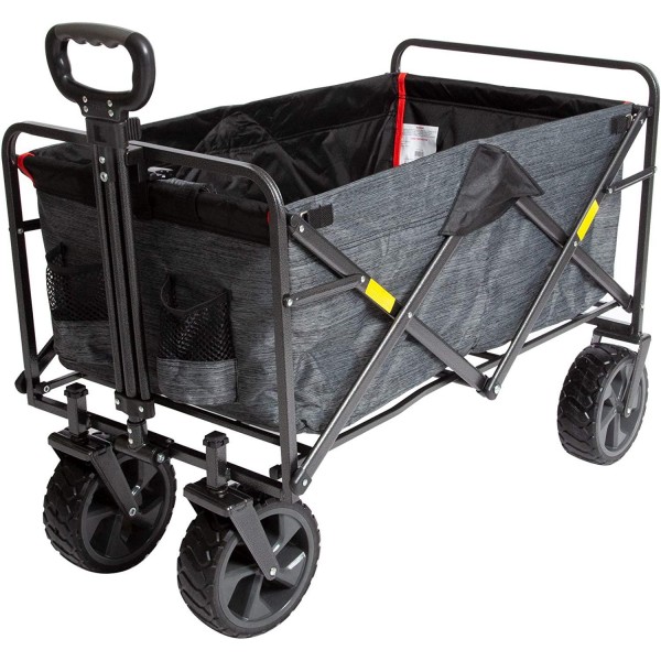 MacSports XL Collapsible Folding Outdoor Utility Wagon | Extra Deep Heavy Duty Cart with Wheels for Shopping, Gardening, Tailgating | 32.5” L x 18” W x 12.5” H Interior with Cargo Net
