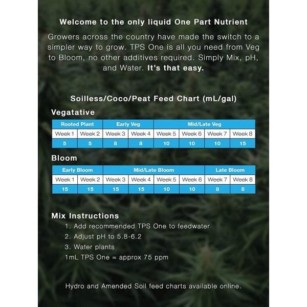 TPS-One Liquid One Part Nutrient from Veg to Bloom by TPS Nutrients, 5 Gallon (640 oz)