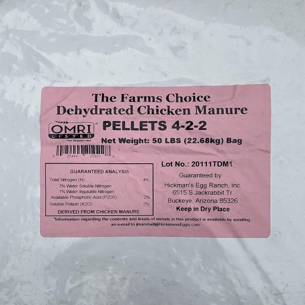 50 Lb. Dehydrated Chicken Manure Pellets, 100% Organic & OMRI-Listed, Vegetable & Fruit Natural Fertilizer