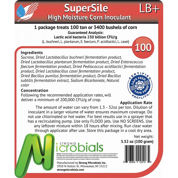 SuperSile High Moisture Corn Inoculant +LB (L. buchneri), 100 Ton Treatment