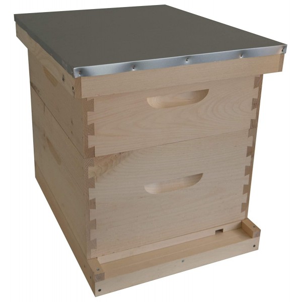 Complete Beehive Kit 10 Frame by ApiHex | 1 Deep 1 Medium Body with Wood Frames, Waxed Plastic Foundations and Hive Components - Beekeeping Honey Production (Full Beehive with Medium Super)